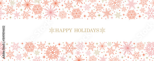 Happy Holidays Vector Seamless Background Illustration With A Snowflake Pattern And Text Space. Horizontally And Vertically Repeatable.
