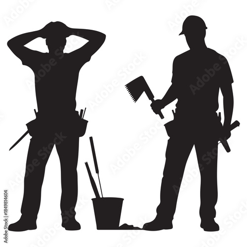 Building Construction Worker Silhouette Icons