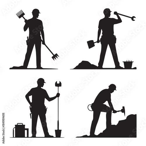 Laborer Silhouettes for Construction and Repair