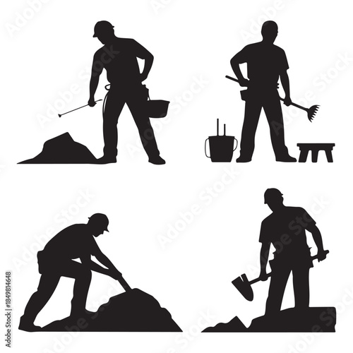 Construction Workers with Tools Silhouette Pack