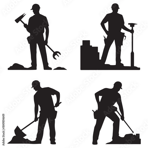 Builder and Handyman Silhouette Vector Set