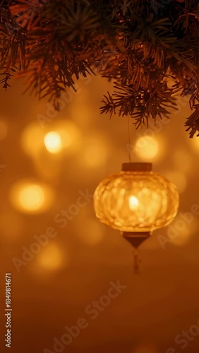 Wallpaper Mural Vertical video: Camera panning revealing lantern and fir branch at home, showing bauble bokeh Torontodigital.ca
