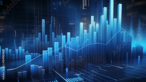 Wallpaper Mural Abstract digital data visualization with blue bar charts and lines Torontodigital.ca