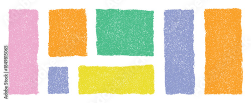 Grunge style colorful pastel rectangles on transparent background, hand drawn textured geometric blocks for abstract art, layout, collage, modern digital graphic design or decoration use
