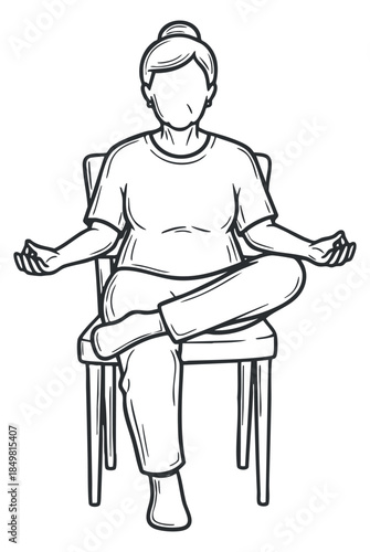 A person meditating in a seated position with legs crossed in a minimalist outline vector style, ideal for wellness and mindfulness themes