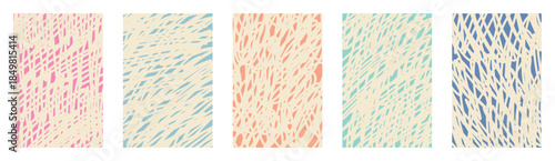 Soft pastel scribble kids doodle vector set. Beige vintage backgrounds with abstract colorful hand drawn sketchy lines. Childish crayon texture artistic vibrant funky freehand decorative elements