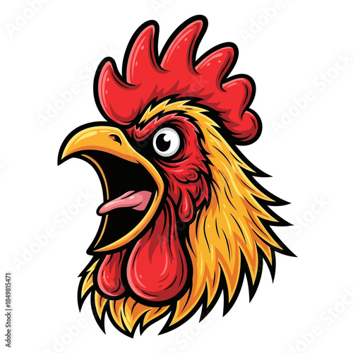 Angry Cartoon Rooster Head Illustration with Bold Comic Style