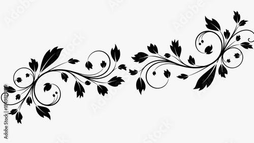 Black Floral Vine Silhouette Design Element.