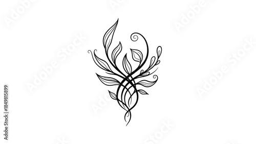 Black Floral Tattoo Design Element Isolated.