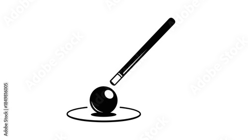 Black Golf Ball on Tee with Club.