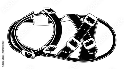 Black Leather Horse Harness Equipment Illustration.