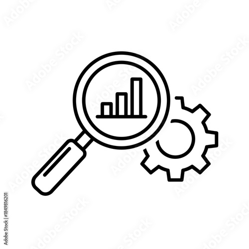 Digital business icon with magnifying glass and gear for SEO optimization  
