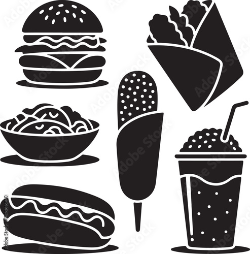 “Uncommon Food Silhouette Collection – Minimalist Black & White Food Icons”