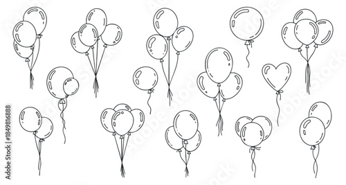 A collection of various balloon designs in outline vector style, suitable for party and celebration themes