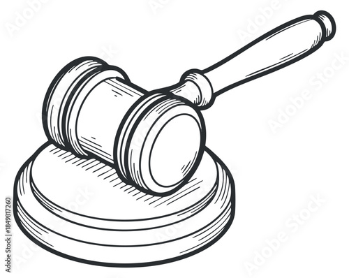A gavel on a sound block in an outline sketch vector style, ideal for legal and judicial themes