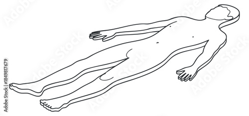 An outline illustration of a human figure lying down in minimalist vector style, suitable for health and wellness designs