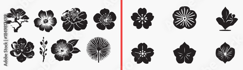 flower shape clipart, floral silhouette illustration, abstract flower forms, botanical shape designs, hand drawn flower shapes, black white floral clipart, printable flower elements, minimal floral ic