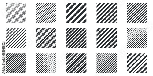 A collection of striped patterns in black and white geometric vector style, perfect for modern design projects and backgrounds