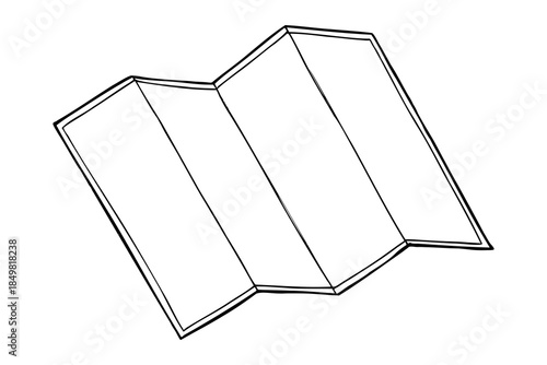 Blank sheet of paper folded in four parts vector isolated illustration. Clean template line art black ink sketch for creating travel guides, event programs, restaurant menus, or creative brochures