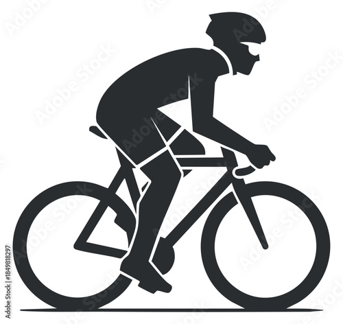 A silhouette of a cyclist riding a bicycle in black minimalist vector style, ideal for sports and fitness branding