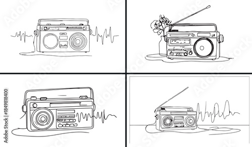 music equipment clipart, vintage audio illustration, retro radio sketches, sound system drawings, hand drawn music gear, black white audio clipart, printable music icons, retro technology art, music i