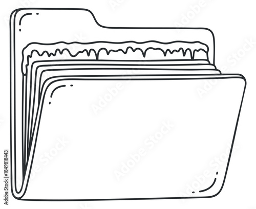 A line art illustration of a file folder with documents in a minimalist vector style, suitable for office and organizational graphics