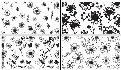 daisy flower clipart, small floral pattern, cute flower illustrations, botanical daisy drawings, hand drawn flower art, black white daisy clipart, printable floral patterns, wildflower illustration pa