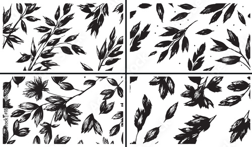 leaf sprig clipart, botanical foliage elements, hand drawn leaf branches, nature leaf illustration, minimalist botanical art, black white foliage clipart, printable leaf elements, greenery design pack