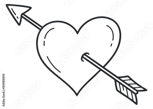 A heart pierced by an arrow in outline minimalist vector style, ideal for romantic themes and Valentine’s Day designs
