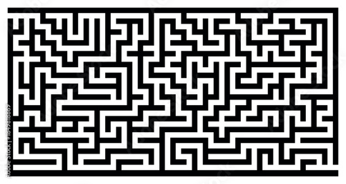 Sharp black vector maze design with thick lines, abstract rectangular labyrinth puzzle pattern isolated on transparent background, logic game challenge template, flat strategic problem solving concept