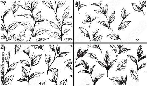 botanical leaf clipart, plant branch illustration, foliage sketch set, hand drawn leaves art, nature botanical drawings, black white leaf clipart, printable foliage designs, leaf illustration pack, mi