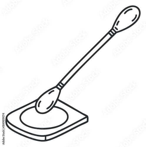 A simple line art illustration of a scoop or spoon with a long handle in black and white minimalist vector style, ideal for kitchenware branding or culinary projects