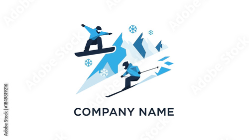 Stylized Skiers in Action Logo Design.