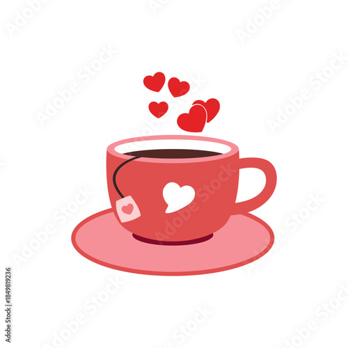 cup of tea with hearts, suitable for sticker and valentine celebration