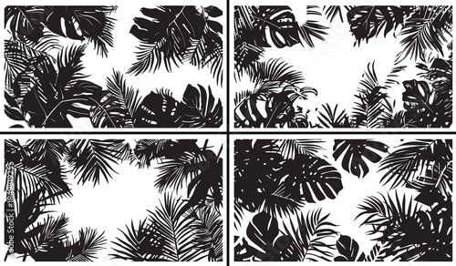 tropical leaf clipart, palm leaf silhouette, monstera foliage illustration, jungle plant graphics, botanical leaf set, black white tropical leaves, printable foliage designs, exotic leaf patterns, nat