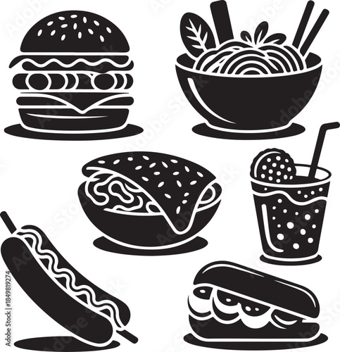 “Uncommon Food Silhouette Collection – Minimalist Black & White Food Icons”