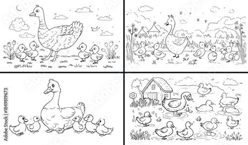 nature doodle clipart, animal sketch illustration, outdoor scene drawings, hand drawn wildlife art, forest doodle vector, black white nature sketches, printable nature doodles, landscape animal illust