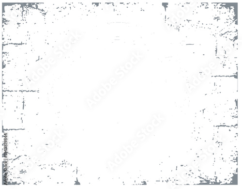 A minimalist white frame with a distressed gray border creates a vintage, textured background suitable for posters, presentations, or graphic designs. Ideal for adding contrast and a rugged