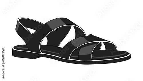 Black Leather Sandal with White Trim.