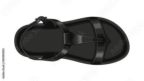 Black Leather Sandal with Straps and Buckle.