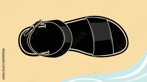 Black Leather Shoe with Laces Illustration.