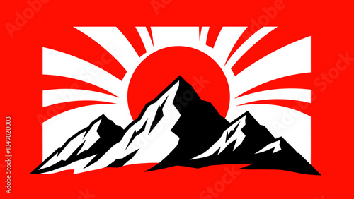 Black Mountains with Rising Red Sun.