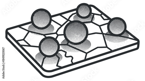 A geometric map illustration with spherical markers in a minimalist vector style, perfect for data visualization and technology projects