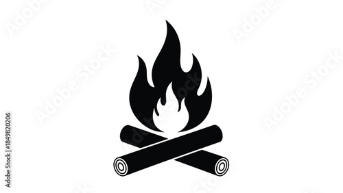 Illustration of a campfire with crossed logs and rising flames