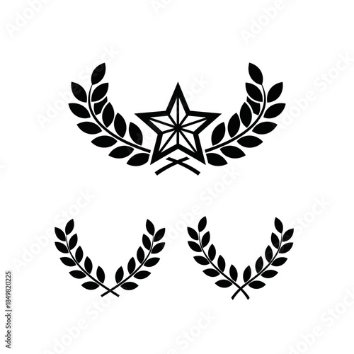 Symmetrical black laurel wreaths and star emblem for awards or recognition design
