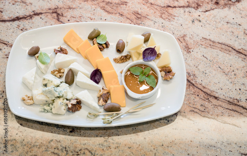 Top view of plate with cheese