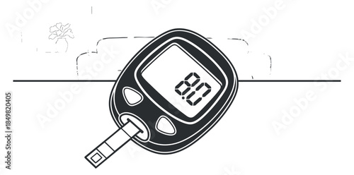 A blood glucose monitor displaying a reading of 80 in black and white outline vector style, suitable for health-related designs