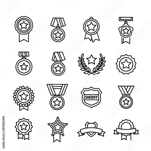Collection of Medal and Award Ribbon Icons for Recognition and Achievement Design