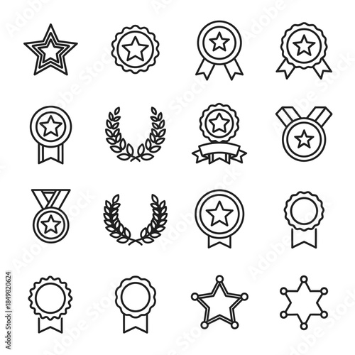 Collection of awards and medals icons representing achievement recognition and excellence