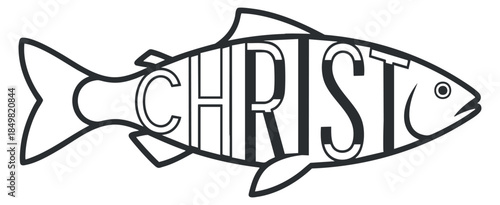 A fish illustration incorporating the word 'CHRIST' in a clean outline vector style, suitable for religious branding and graphic design